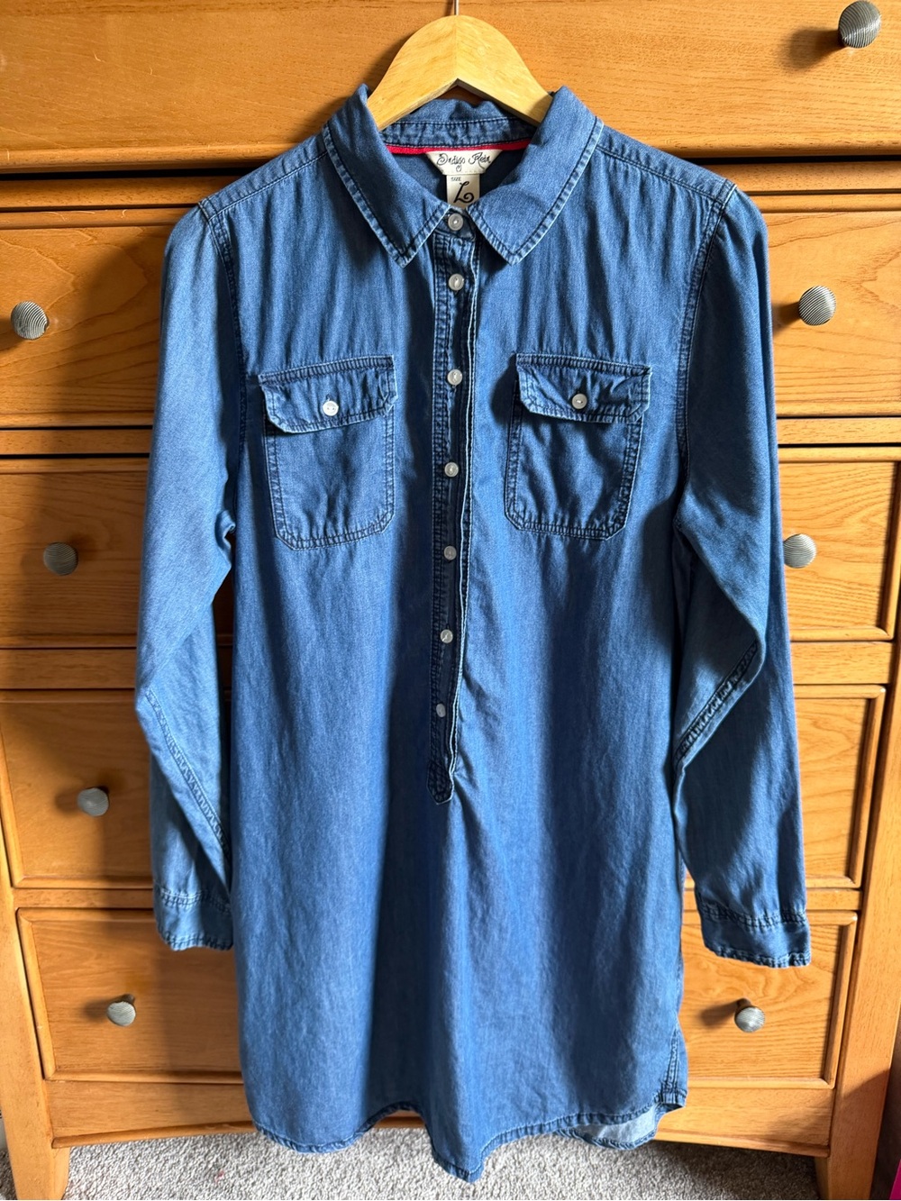 Indigo Rein Women Blue Chambray Button-Front Mini Shirt Dress Size Large Denim